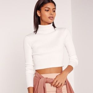 Forever 21 Ribbed Crop Turtleneck Shirt Sweater White Cream Warm White S